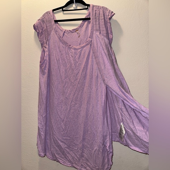 NWT free people purple linen blend asymmetrical hem blouse L boho contemporary - Picture 2 of 15